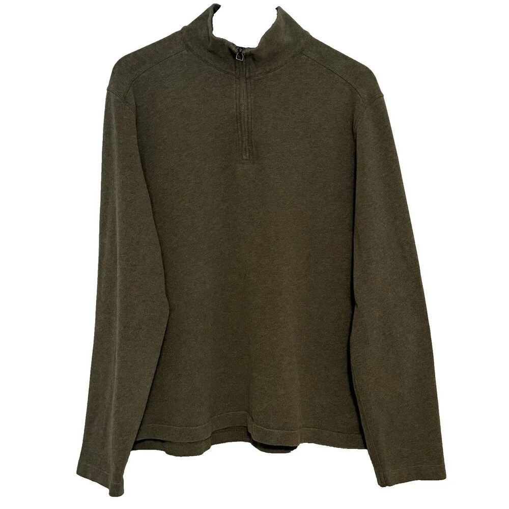 J. Crew Sueded Jersey Quarter Zip Pullover Large 100% Cotton Green Preppy